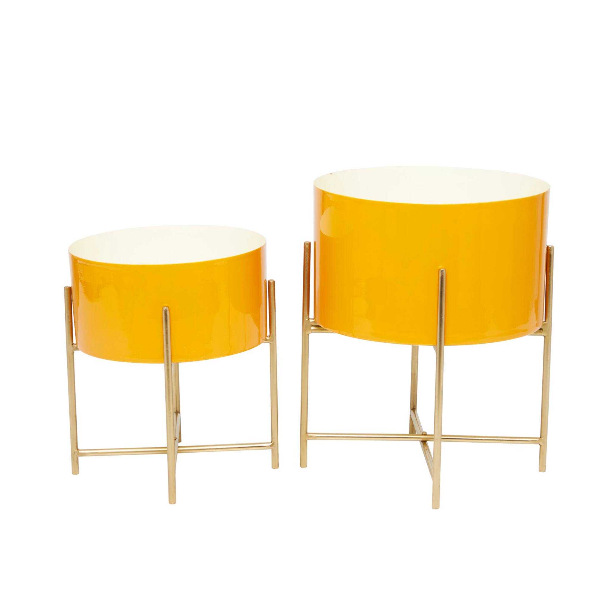 Yellow Modern Planter, Set of 2" 15", 12"